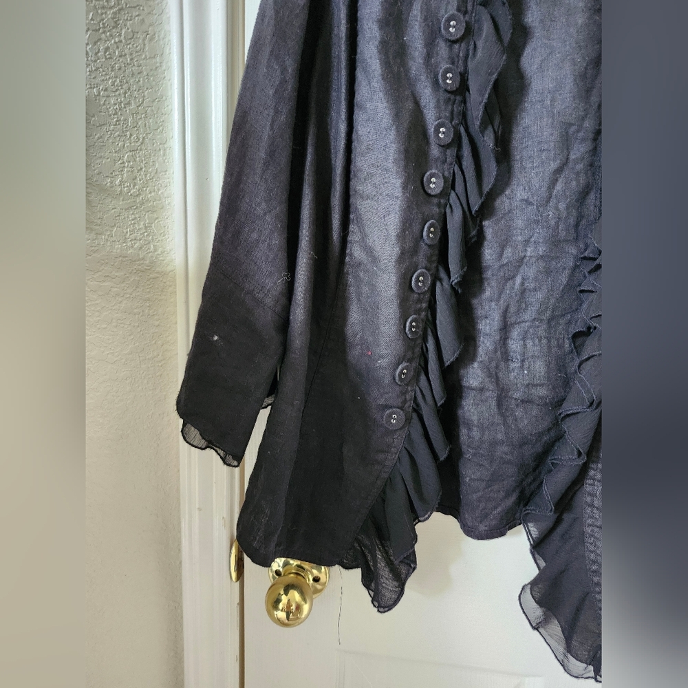 Multiples Black Ruffled Jacket Blazer 2x Button Down - Picture 5 of 6